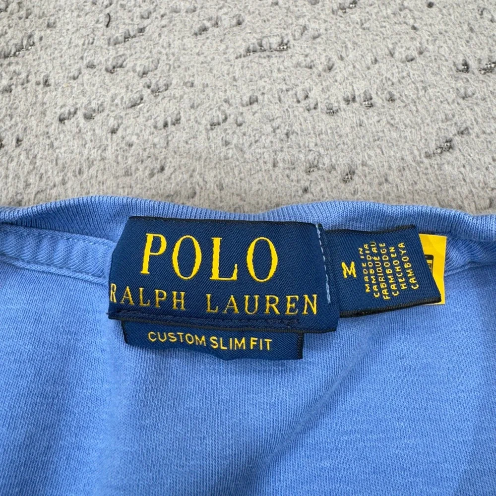 Polo Ralph Lauren T-Shirt Mens Medium Blue Custom Slim Fit Pony Logo Tee Preppy